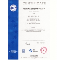 职业健康安全管理体系认证证书